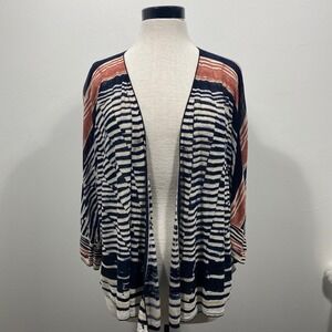 NIC+ZOE Open Front Cardigan‎ Kimono Style Striped Lightweight Boho Casual Large